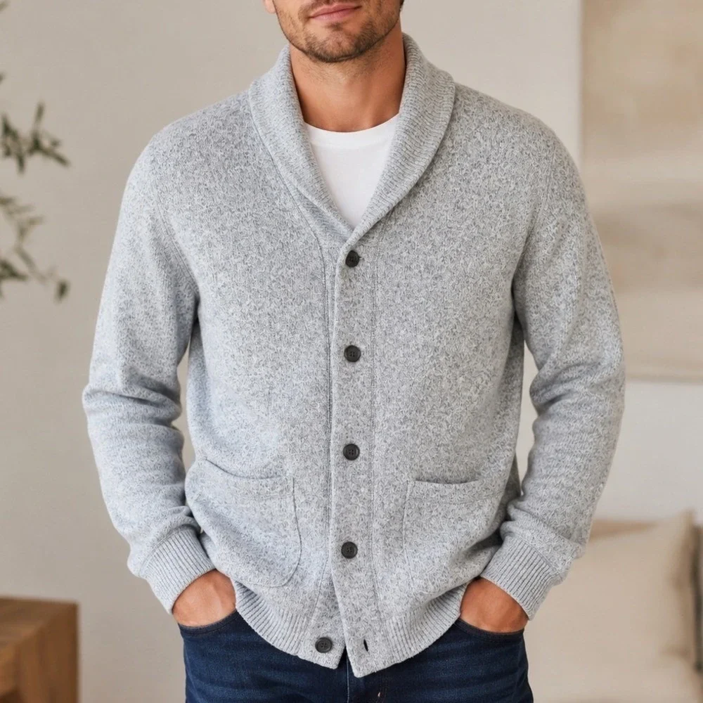 Banana Republic Mens XL Grey Marl Shawl Collar Button Front Cardigan Sweater